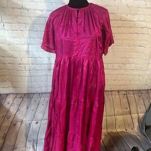 Extra Small hot pink maxi dress. Short sleeve. Semi sheer. Silky look fa…